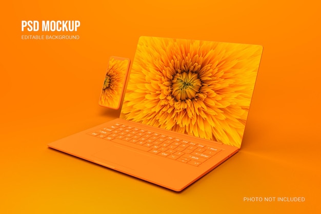 Download Premium PSD | Realistic orange clay notebook and smartphone mockup scene creator