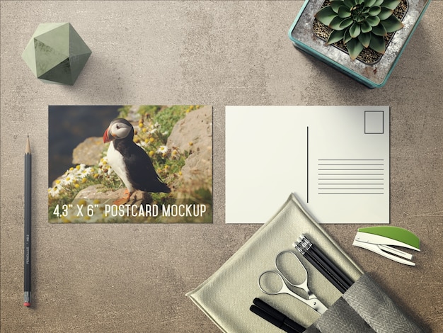 Download Free PSD | Realistic postcard on desktop mock up