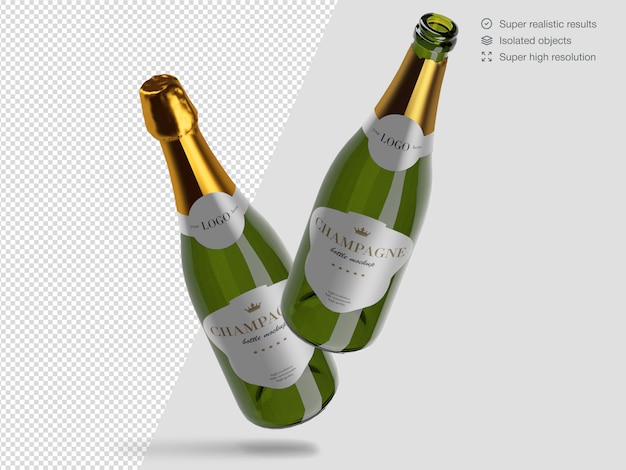 Download Premium Psd Realistic Two Floating Champagne Bottles Mockup Template