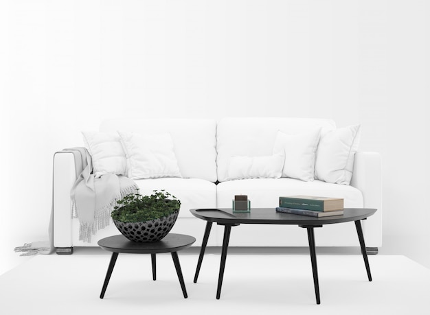 Download Free PSD | Realistic white sofa mockup with table