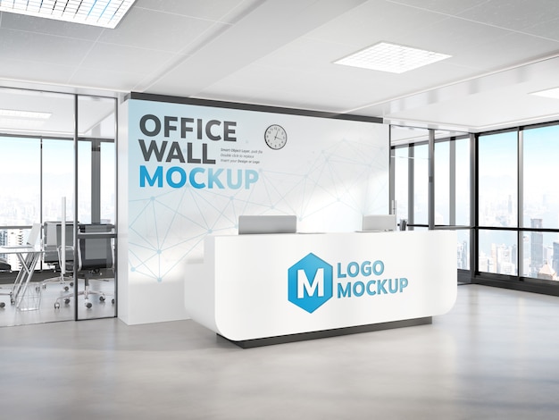 Download Reception desk in modern office mockup | Premium PSD File PSD Mockup Templates