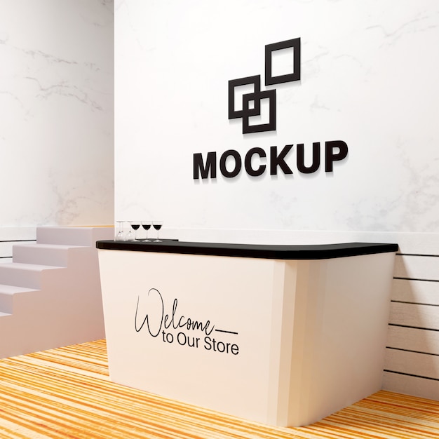 Download Premium Psd Reception Desk And Wall Logo Mockup