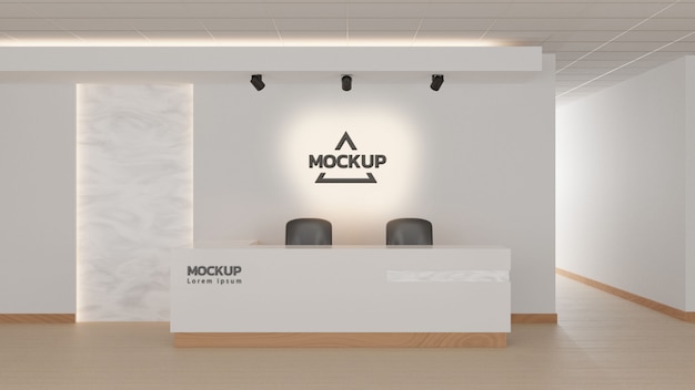 Download Reception in an office with light marble wall elements. 3d rendering, mock up. | Premium PSD File