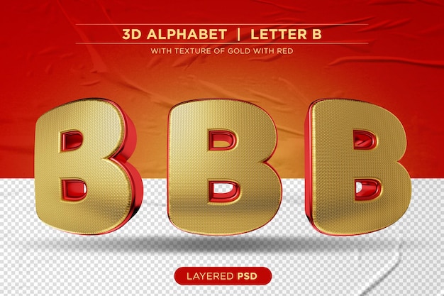 Premium PSD | Red 3d Alphabet With Golden Letter B