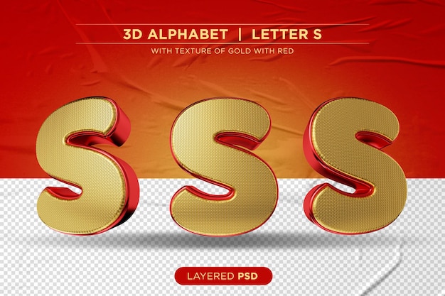 Premium PSD | Red 3d Alphabet With Golden Letter S