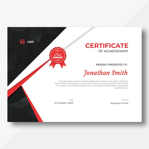 Red & black certificate template with polygon pattern Premium Psd