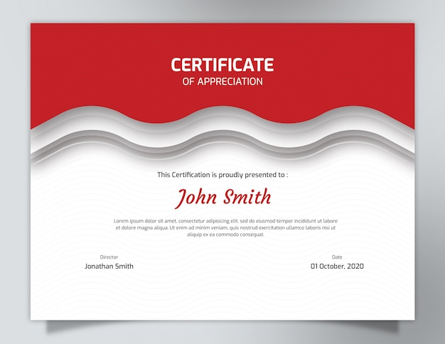 Red waves certificate template with polygon pattern Premium Psd