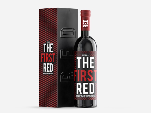 Download Free Psd Red Wine Mockup Template With Gift Box