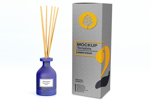 Download Premium PSD | Reed diffuser glass bottle with box mockup design in 3d rendering