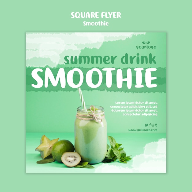 Refreshing smoothie square flyer template with photo Free PSD File