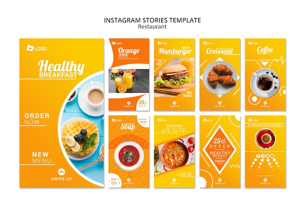 Restaurant instagram promotional stories template Free Psd