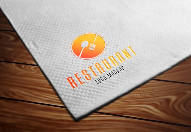 Premium PSD | Restaurant logo mockup on tissue paper