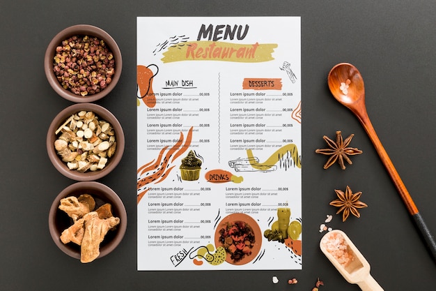 Restaurant menu concept mock-up Free Psd