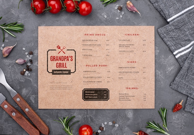 Restaurant menu concept mock-up Free Psd