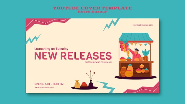 Premium PSD | Retro bazaar youtube cover template