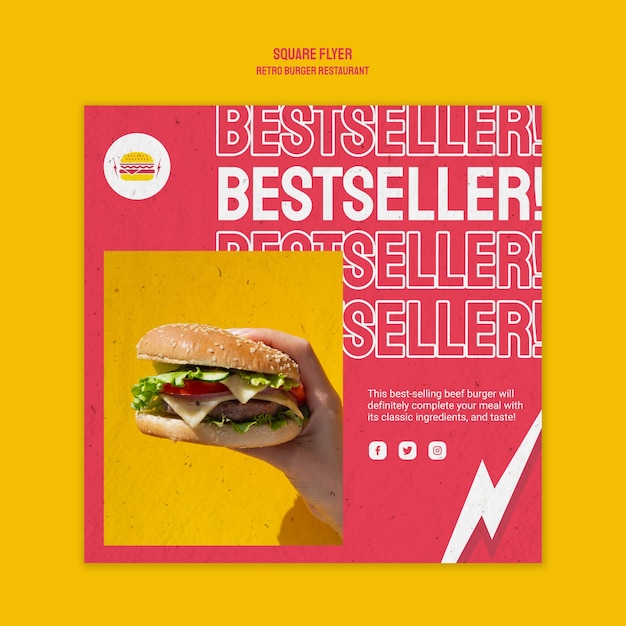 Free PSD | Retro burger restaurant square flyer design