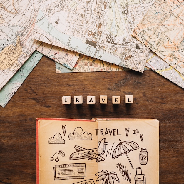 Retro travel concept mockup with diary PSD file | Free ...
