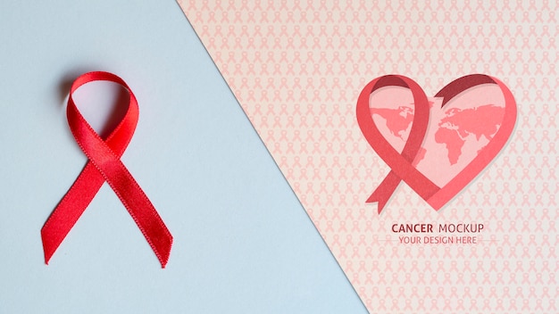 Download Premium PSD | Ribbon and heart cancer awareness mock-up