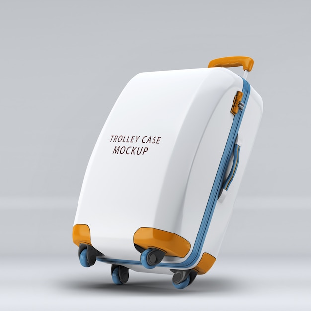 Download Premium PSD | Rightward inclined universal wheel trolley case or luggage upright mockup isolated