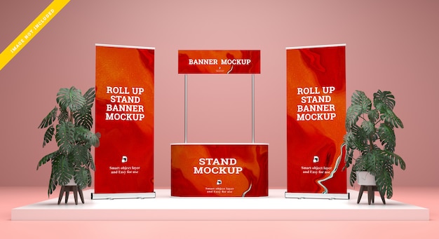 Download Premium PSD | Roll up banner and stand banner mockup. template