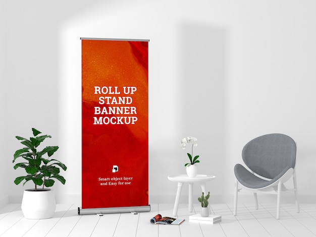 Download Premium PSD | Roll up banner stand mockup