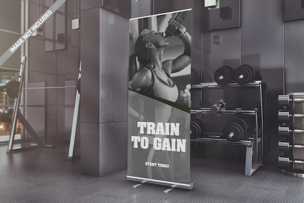 Download Premium PSD | Roll-up standing banner in gym mockup