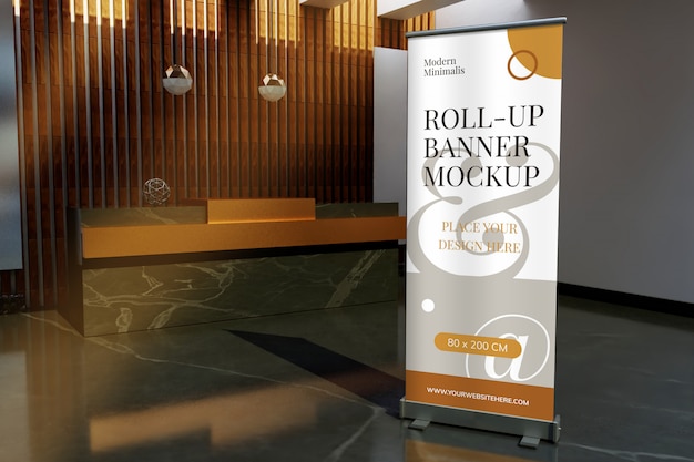 Download Free Roll Up Standing Banner Mockup In The Front Of Reception Desk Use our free logo maker to create a logo and build your brand. Put your logo on business cards, promotional products, or your website for brand visibility.