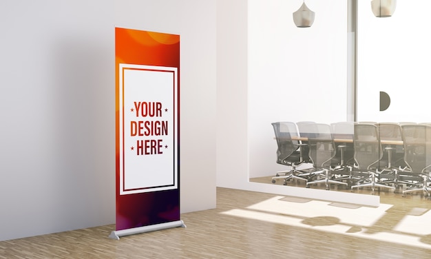 Premium PSD | Rollup in minimalist office hall mockup