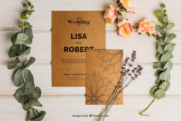 Romantic cardboard wedding set PSD Template