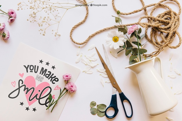 Romantic mockup with rope PSD Template