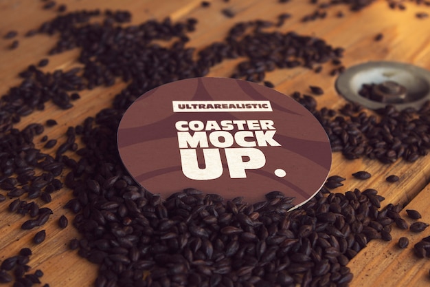 Download Premium PSD | Round coaster black malt mockup