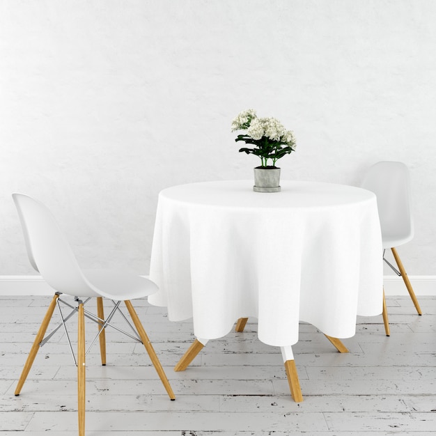 Download Free PSD | Round dining table mockup with a white cloth and modern chairs