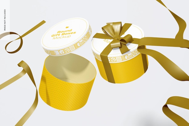 Download Premium PSD | Round gift boxes with ribbon mockup, falling