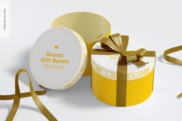 Download Premium PSD | Round gift boxes with ribbon mockup, opened ...