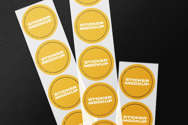 Premium PSD | Round Sticker Set On A Roll Mockup