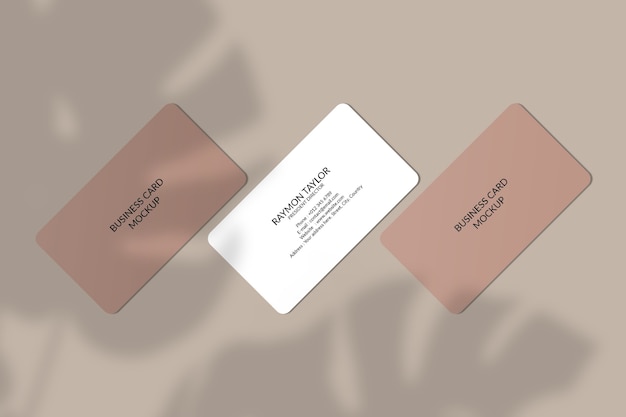 Premium PSD | Rounded corner business card mockup with leaf shadow