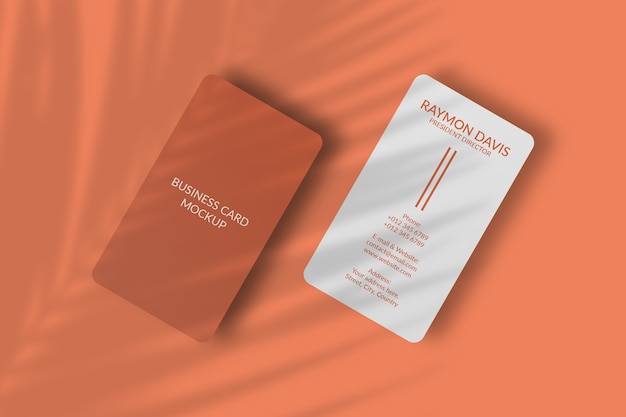 Download Premium PSD | Rounded corner vertical business card mockup with leaf shadow