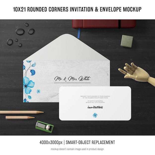Download Free Psd Rounded Corners Invitation And Envelope Mockup
