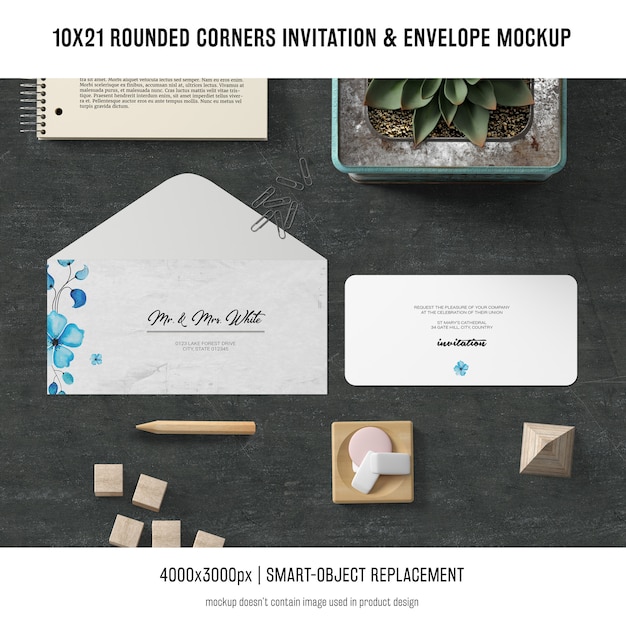 Download Rounded corners invitation and envelope mockup | Free PSD File