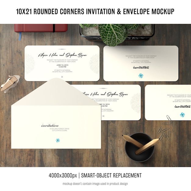 Download Free Psd Rounded Corners Invitation And Envelope Mockup