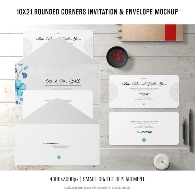 Download Rounded corners invitation and envelope mockup | Free PSD File