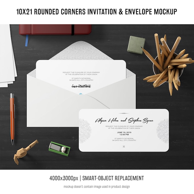 Download Rounded corners invitation and envelope mockup | Free PSD File