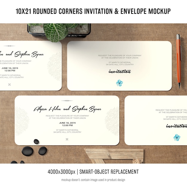 Download Rounded corners invitation and envelope mockup | Free PSD File