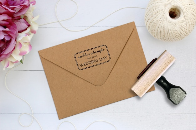 Download Rubber stamp on craft envelope mockup | Premium PSD File