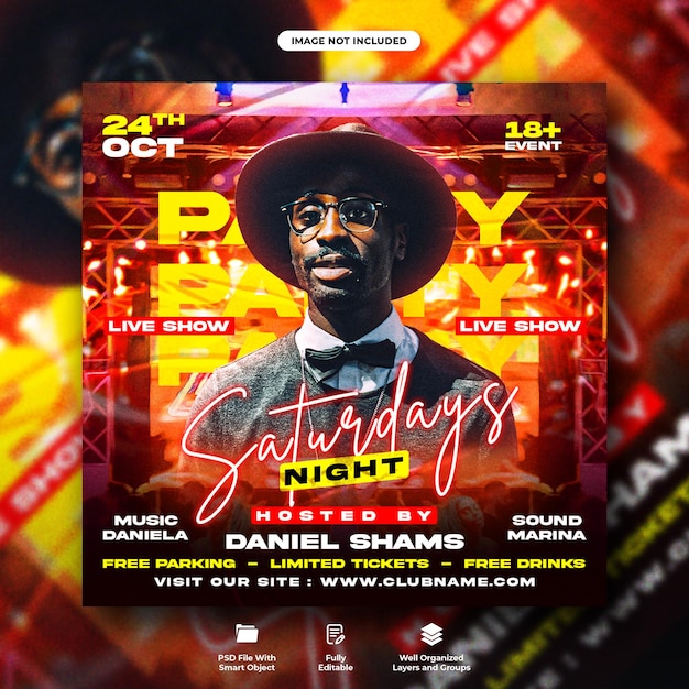 Premium PSD | Saturday dj club night party flyer and social media web ...