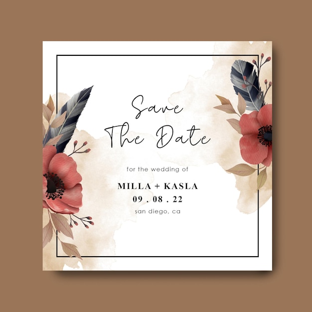 Download Premium Psd Save The Date Card Template With Watercolor Floral Frames