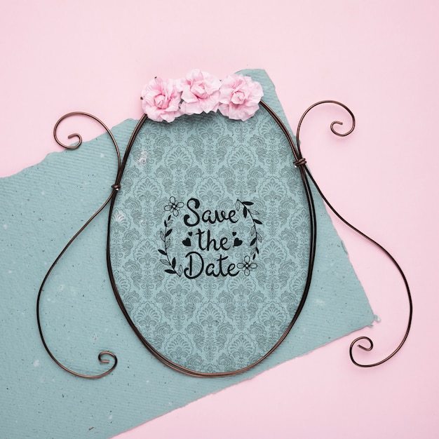 Download Save the date mock-up classic frame with roses | Free PSD File