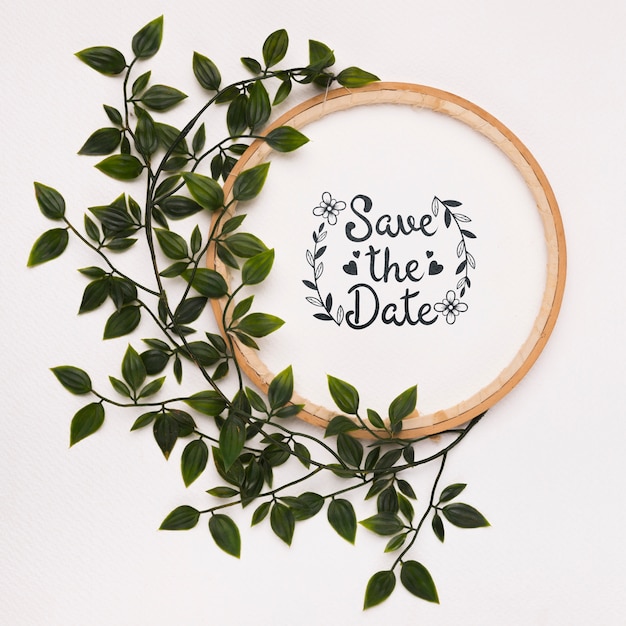 Download Save the date mock-up frame with leaves | Free PSD File