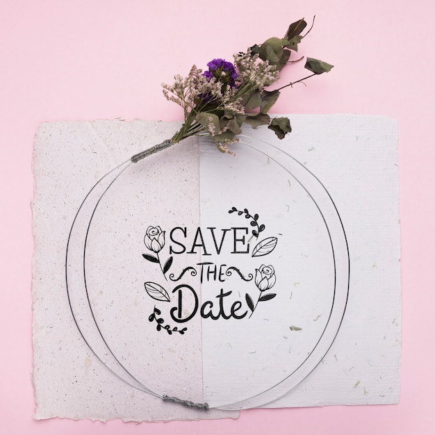 Download Save the date mock-up on paper with dried flowers PSD file ...