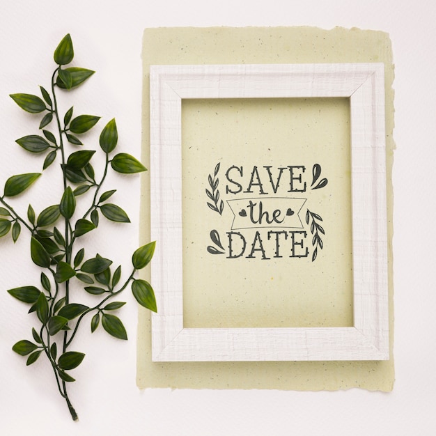 Download Save the date mock-up picture frame and leaves PSD file ...